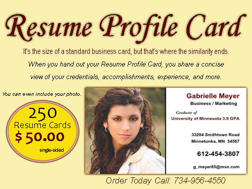 Special 250 Resume Profile Cards $ 50.00